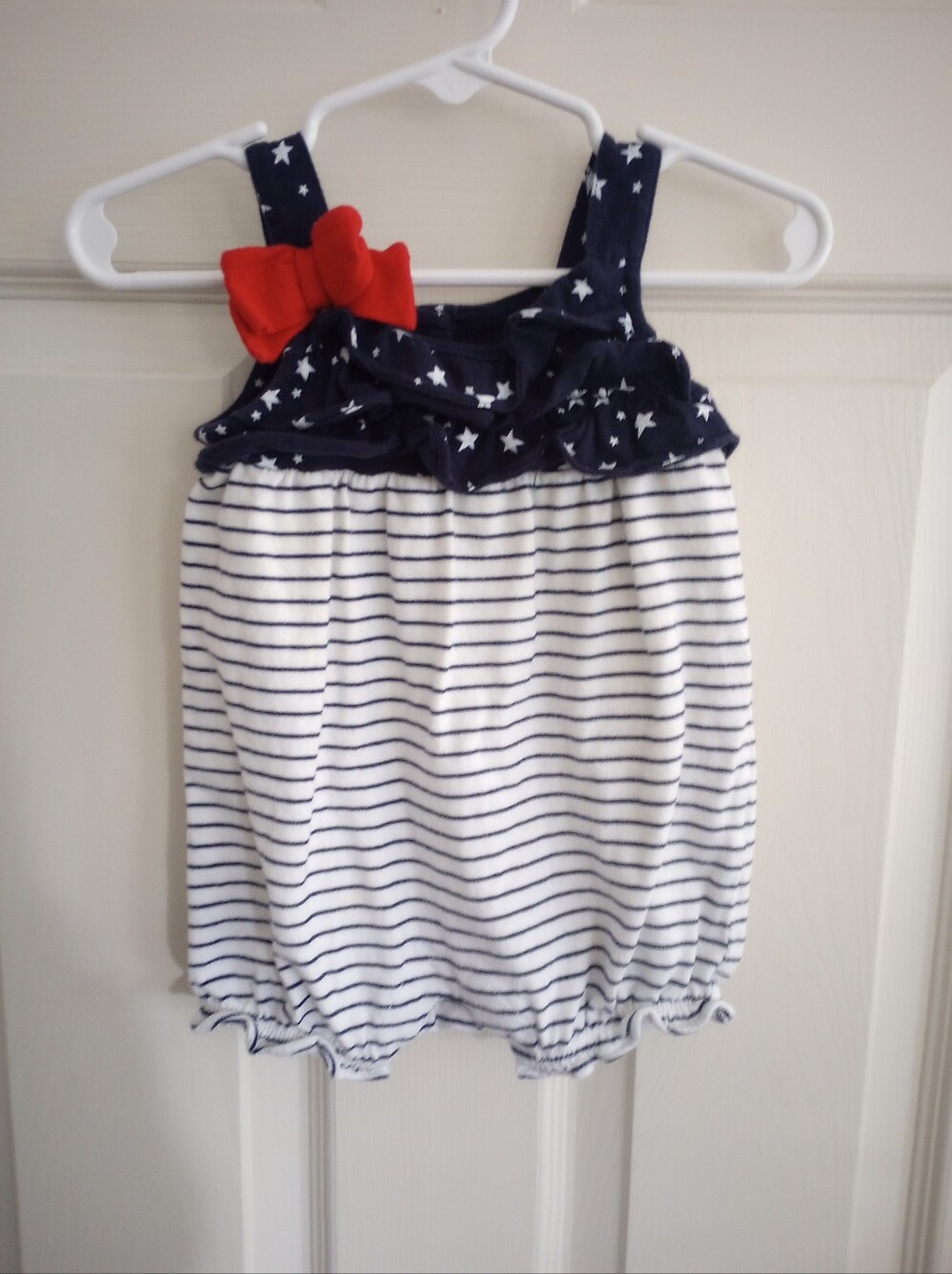 Gymboree Navy Star & White Stripe Bubble Romper with Red Bow 3-6m 4th Of July